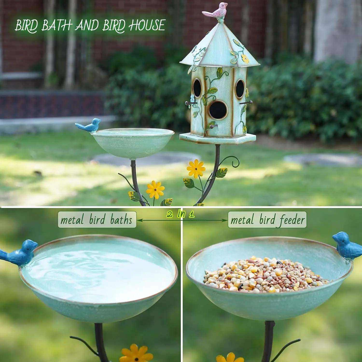 Solar Bird Bath Metal All Season Neutral