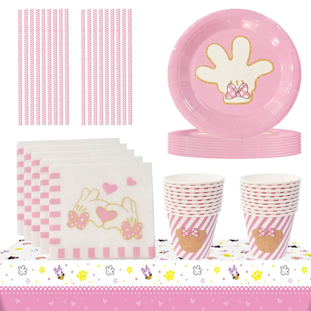 

Minnie Mouse Baby Shower Theme Party Supplie Minnie Disposable Tableware Plate Cup Kid Girl Birthday Party Baby Shower Decor Set