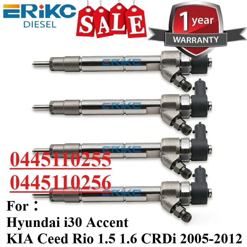 4PCS 0445110255 0445110256 New Diesel Fuel Injector Nozzle 338002A400 For Hyundai i30 Accent KIA Ceed Rio 1.5 1.6 CRDi 2005-2012