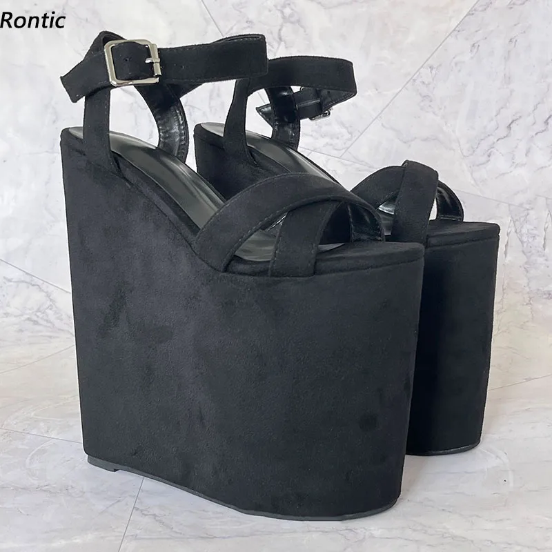 

Rontic/женские летние босоножки на платформе, элегантные черные туфли на танкетке с открытым носком, женские размеры США, большие размеры 4-15