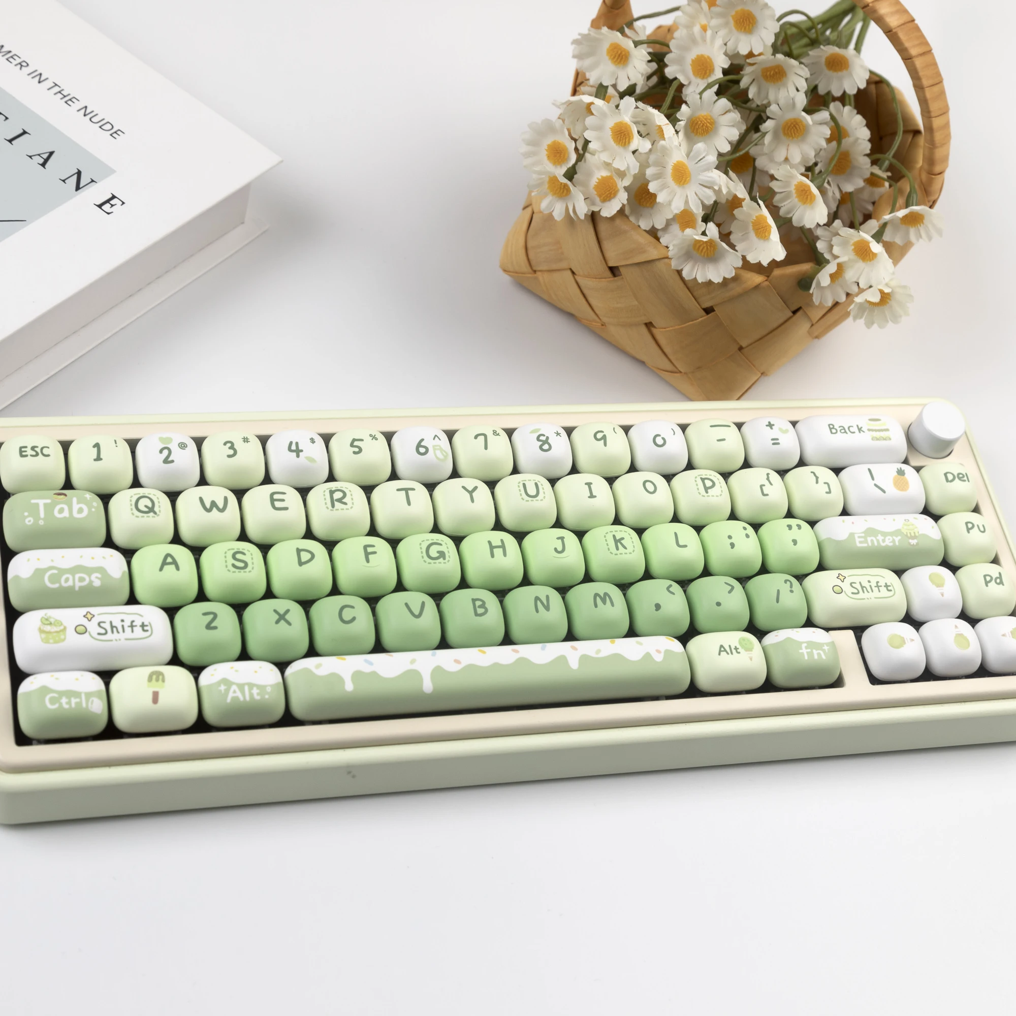 MOG Keycaps PBT Custom Big Set Dye Sub Cherry Profile Green Dessert for Mechanical Keyboard HI75 Cute Keycaps Girl Gift