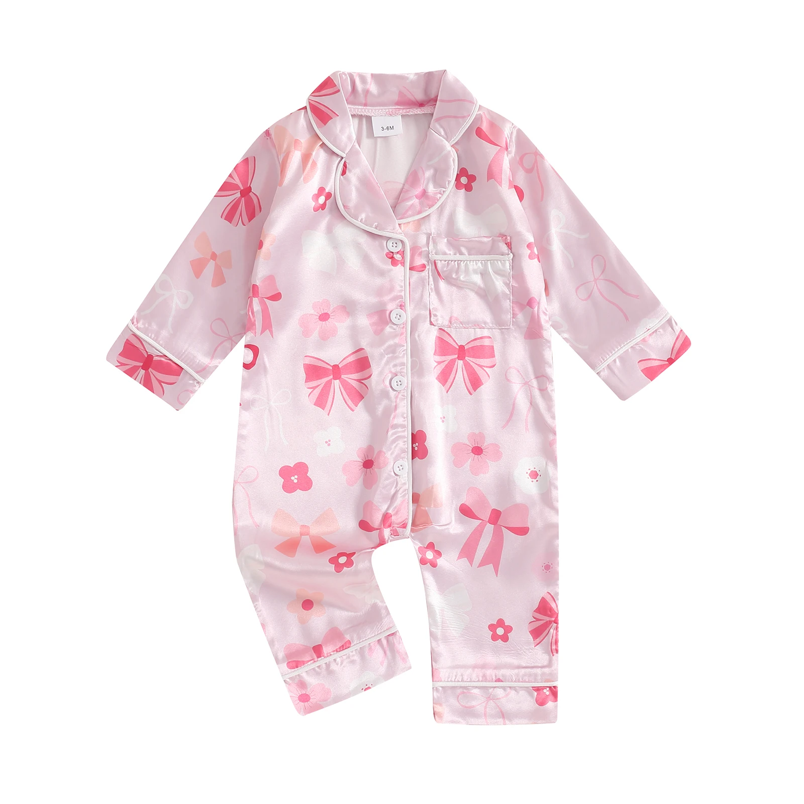 Baby Girls Pajamas Rompers Bowknot Flower Print Long Sleeve Fall Bodysuits Jumpsuits Sleepwear