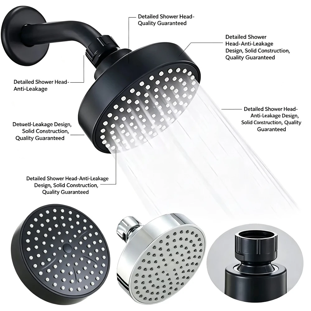 Matte Wall Mounted Fixed Shower Head High Pressure Solid Structure Easy Install Bathroom Hotel Top Spray Shower Device