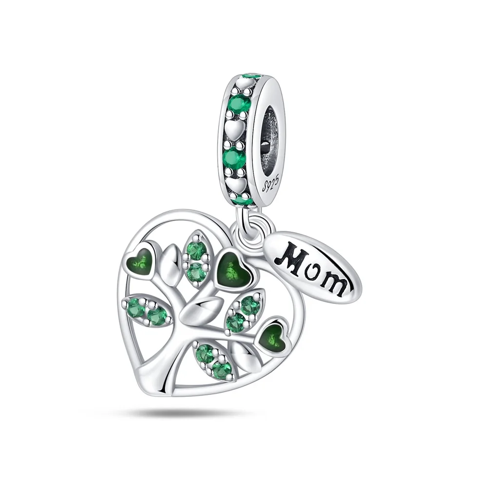 

Authentic 925 Sterling Silver Green Love Life Tree MOM Charm Fit Pandora Bracelet Women's Botanical Garden Jewelry Accessories