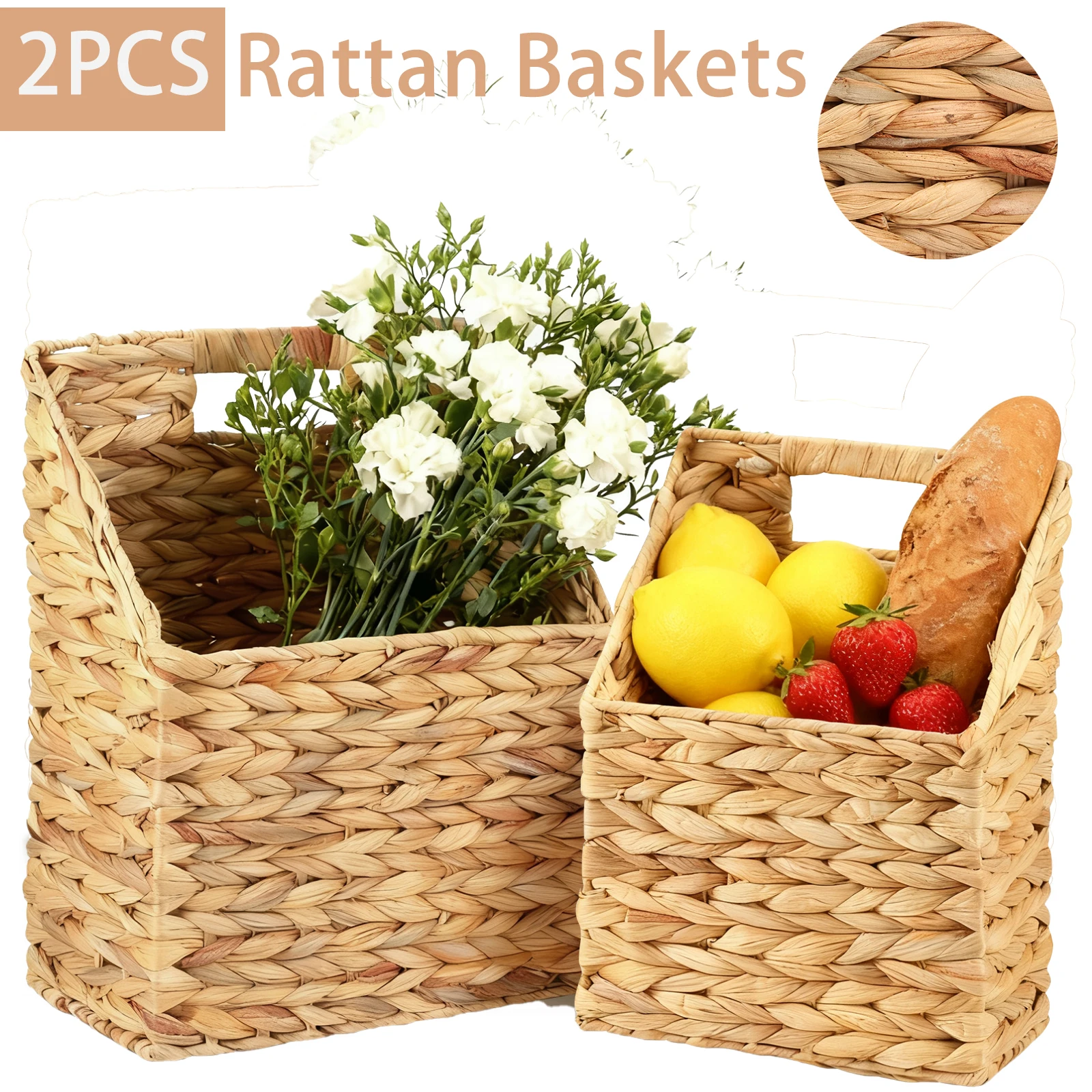 

2-х шт. корзины из ротанга, настенная корзина для хранения ручной работы с ручкой, настольный журнал, файлы, книги, органайзер для игрушек, корзина с фруктами