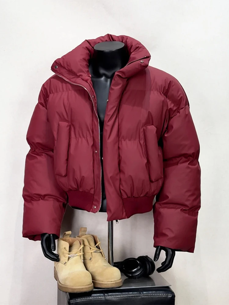 

Короткая мужская зимняя куртка из искусственной кожи цвета красного вина в американском стиле, с хлопковым утеплителем, воротником Cleanfit, верхняя одежда