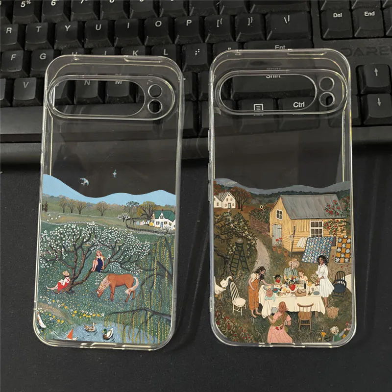 ل Pixel 10 Pro XL حالة النفط اللوحة الخريف الغابات قرية جراب هاتف لجوجل بكسل 10 9 برو XL 8 7 6 6A 7A 8A لينة غطاء #1