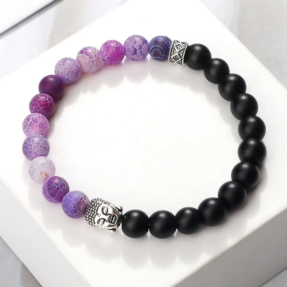 Tibetan Buddha Head Bracelets 8MM Natural Stone Tiger Eye Lava Beads Bangles For Women Men Fashion Couple Prayer Buddhist Gift view 5