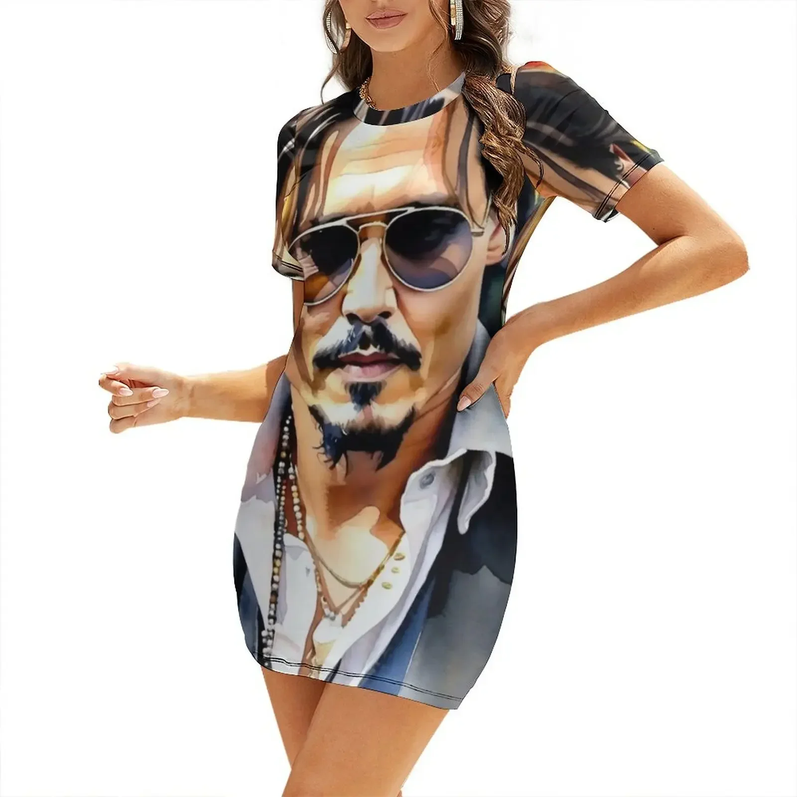 

Johnny Depp Watercolor Short-Sleeved Dress wedding guest dress 2026 summer clothes for women