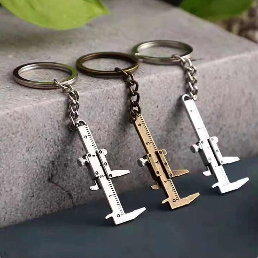 6pcs Mini Vernier Caliper Key Chain Keyring Keychain Wholesale Bag Charm Movable Measure Tool Accessories Slider Ruler Alloy