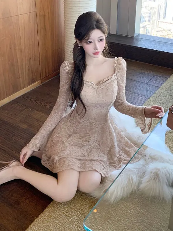 

Sexy Lace V-ne ort Skirt Bodycon Dr Pure Desire Sle Winter Collection Beautiful Embroidery High Waist Cotton Blend