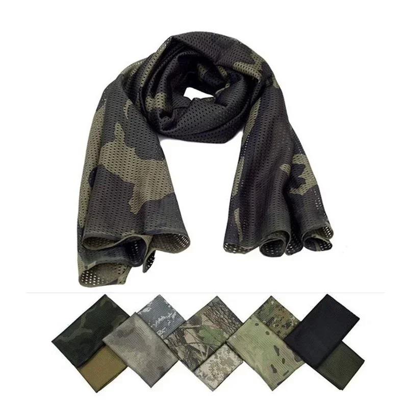 Tactical Camouflage Scarf for Men Women Mesh Square Breathable Headband Head Scarf Multifunction Cycling Bandanas