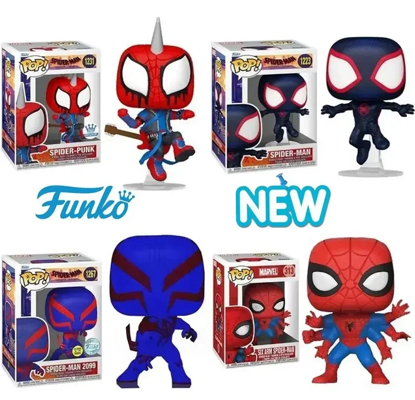 NEW Funko Pop Spider-punk 1231# 1223# Spider-man 2009# 1267# Six Arm Spider-man 313# PVC Model Toys for Children Birthday Gift