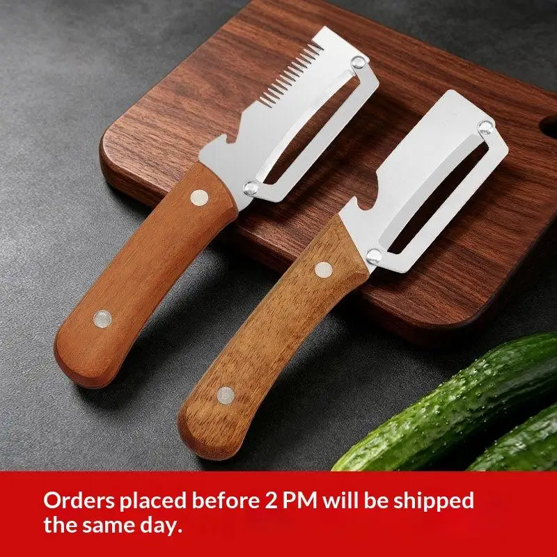 1Pcs Durable And Smooth Wooden Multi Functional Vegetable Peeler With Ergonomic Handle For Peeling And Slicing Fruits/Vegetables