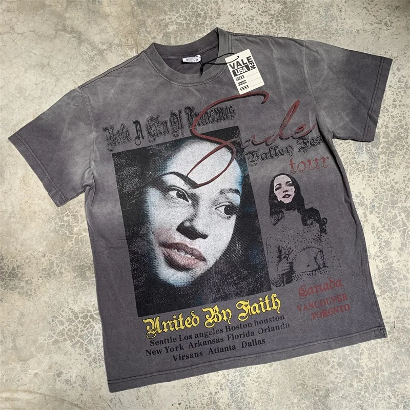 

VALLEY винтажные футболки серого цвета с женским портретным принтом, мужская одежда Vale, большие размеры с короткими рукавами