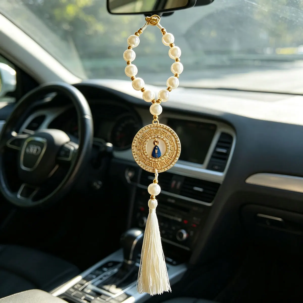 1 Set Our Lady Of Aparecida Pearl Car Rosary Tassel Religious Car Home Hanging Decor Gift