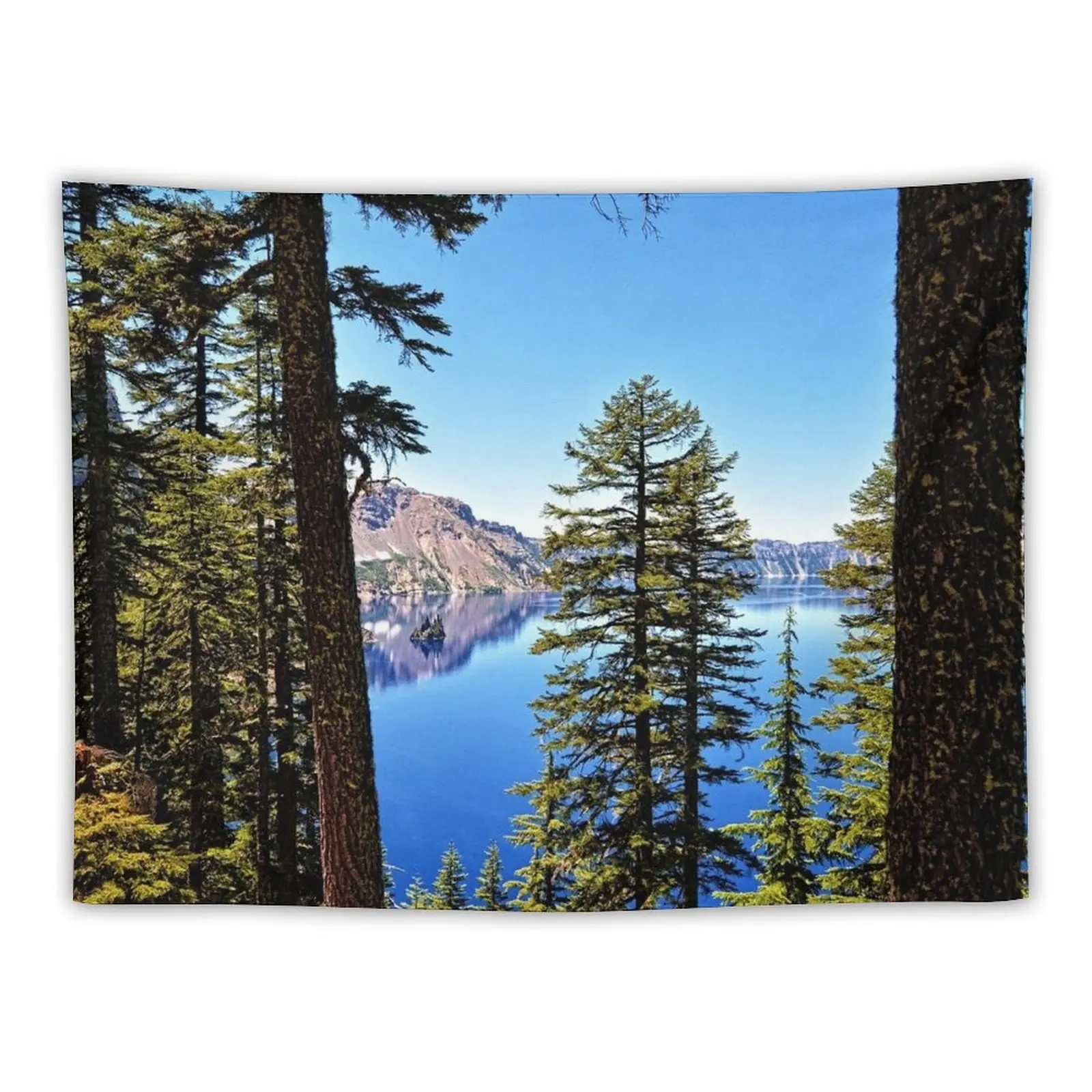 Forest Crater Lake Oregon PNW Travel Blue Lake Cascadia Trees - Digital Wall Art Tapestries Tapestry Mushroom Tapestry