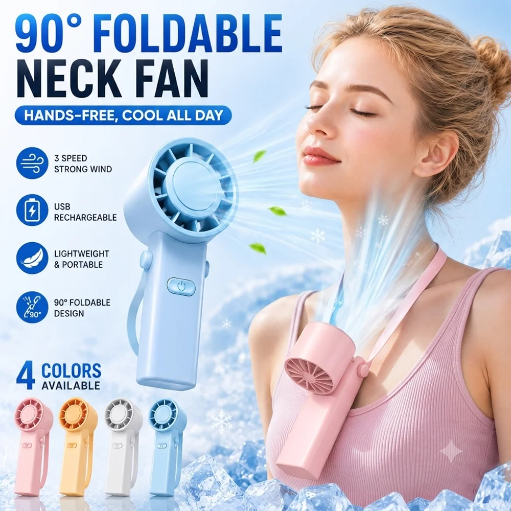 Mini Tragbarer Nackenventilator Faltbarer USB-Aufladbarer Handventilator Freihändige Kühlung für Reisen Outdoor Sommer