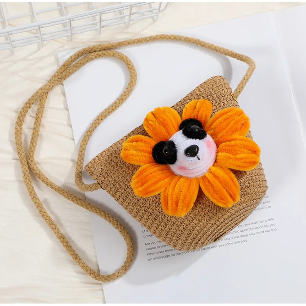 Trendy Straw Woven Bag 2024 Retro Casual Underarm Bag Cartoon Messenger Bag Daily Life