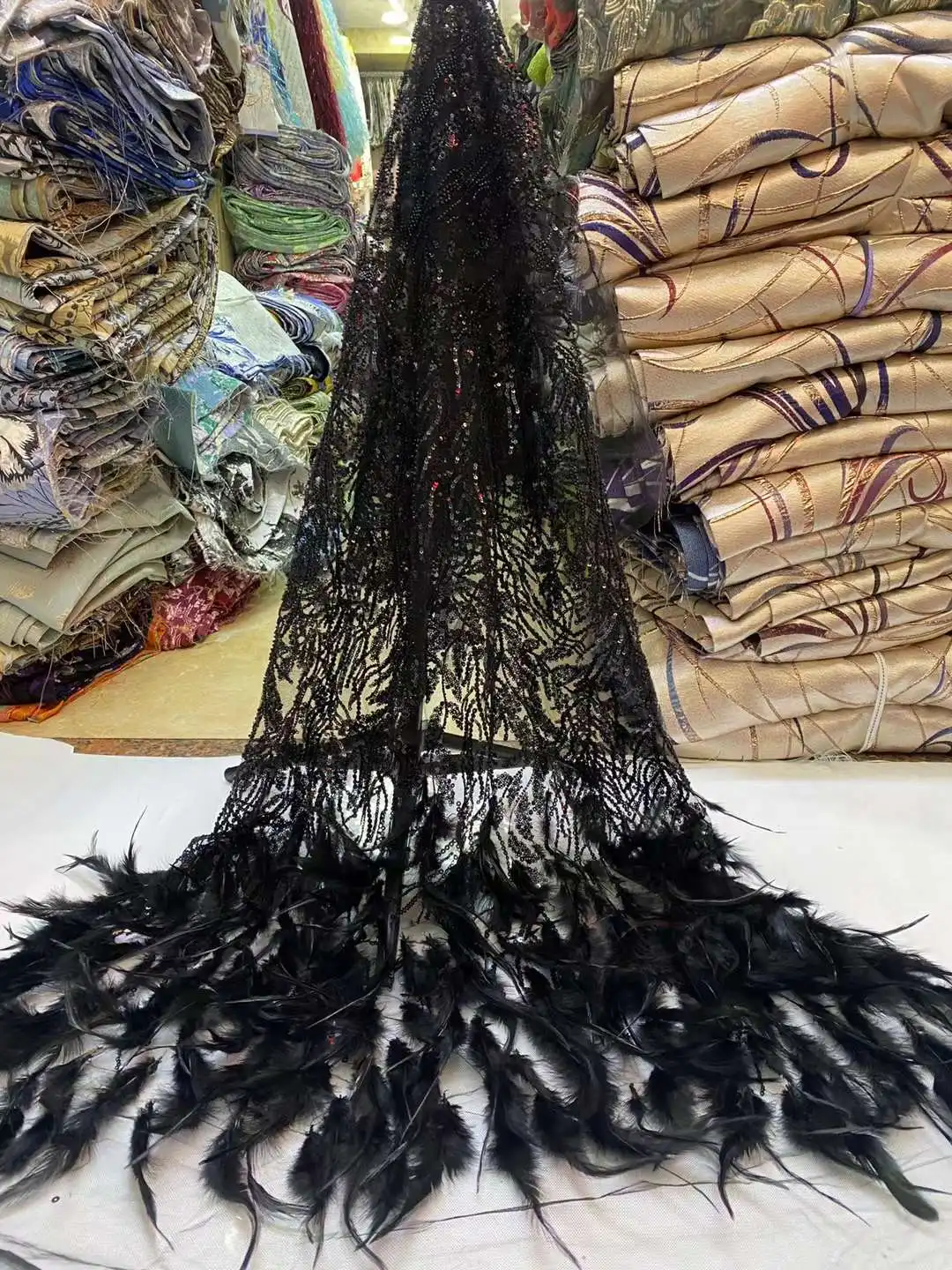 Tissu Africain de Luxe en Dentelle de Tulle Français, Séquence 3D, Perles Brodées, Paillettes pour Robe de Soirée, Haute Qualité, 2024