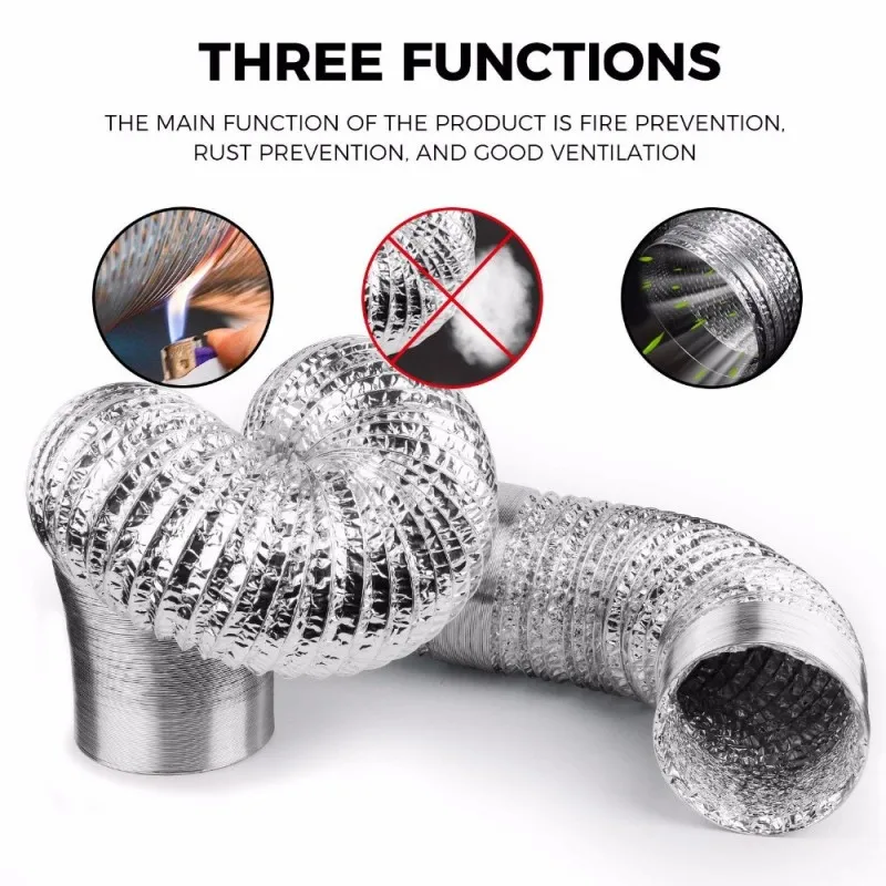확장 가능한 암호화 알루미늄 호일 환기 파이프 – 주방 및 욕실 배기 팬 호스 (80mm, 100mm, 120mm, 150/200mm 호환)