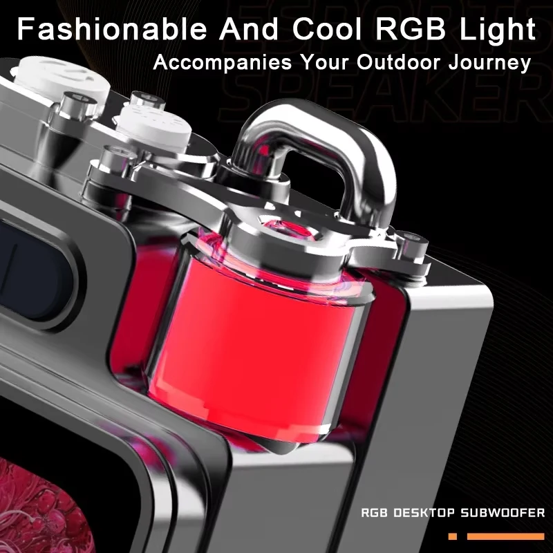 VIKEFON سماعة لاسلكية تعمل بالبلوتوث مكبر صوت ميكانيكي معدني مع شاشة عرض LED RGB سطح المكتب مضخم صوت يدعم ساعة منبه التقويم