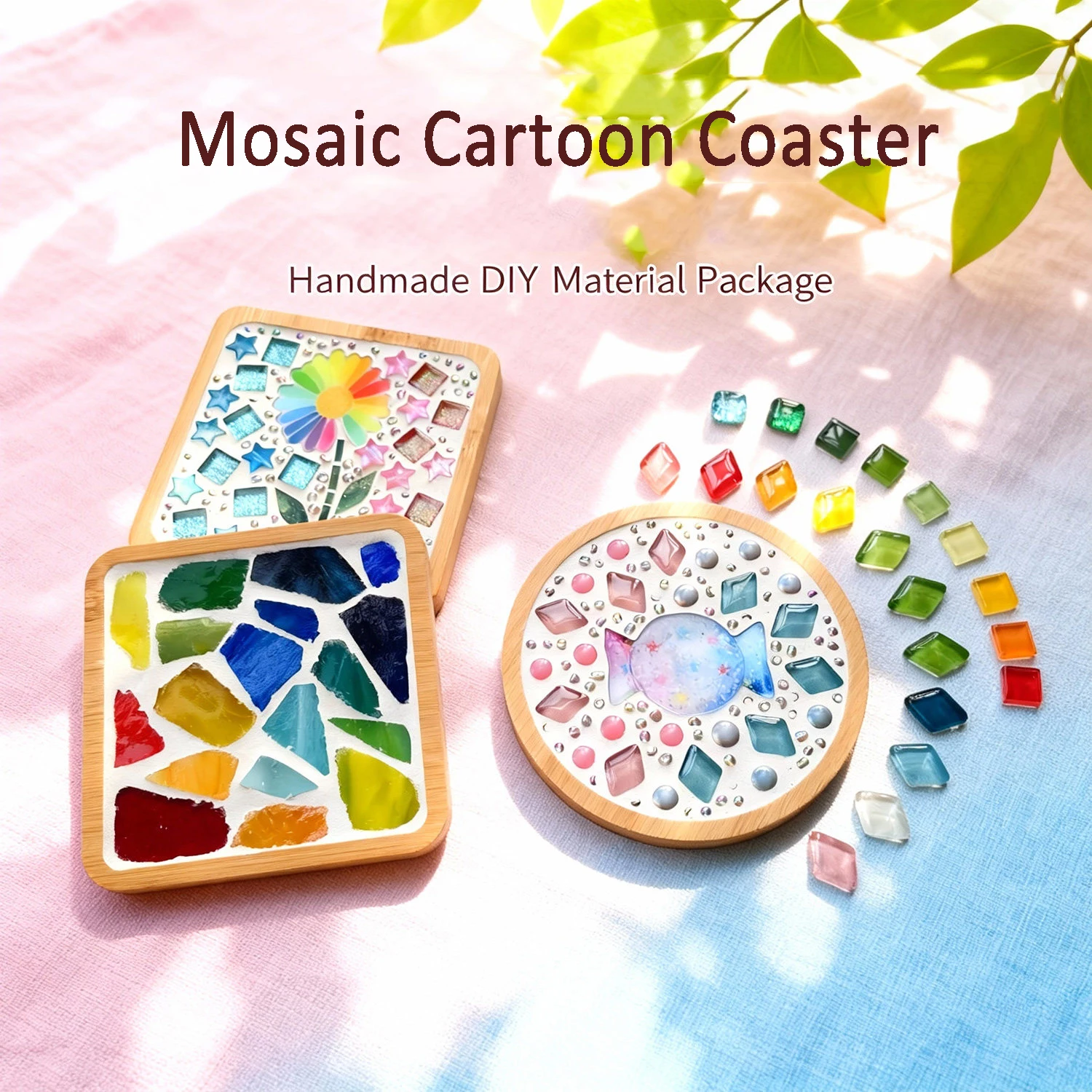 

DIY Mosaic Coaster Art Handmade Bamboo Bottom Cartoon Pattern For Kids Children'S Handicraft Festival Gift Made Material Pack