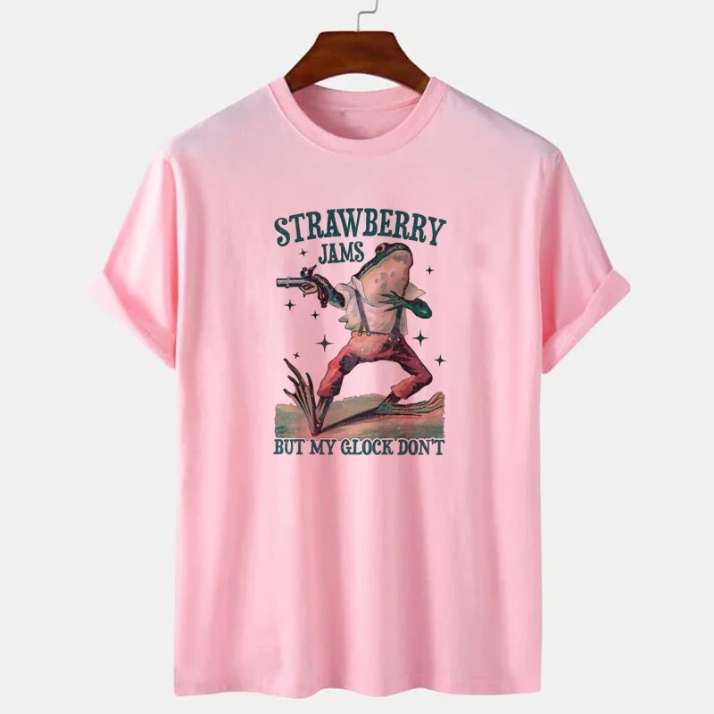 Dżemy truskawkowe śmieszne T-shirty modne słodkie Meme T Shirt kobiety Vintage żaba koszulki z nadrukami ubrania z krótkim rękawem