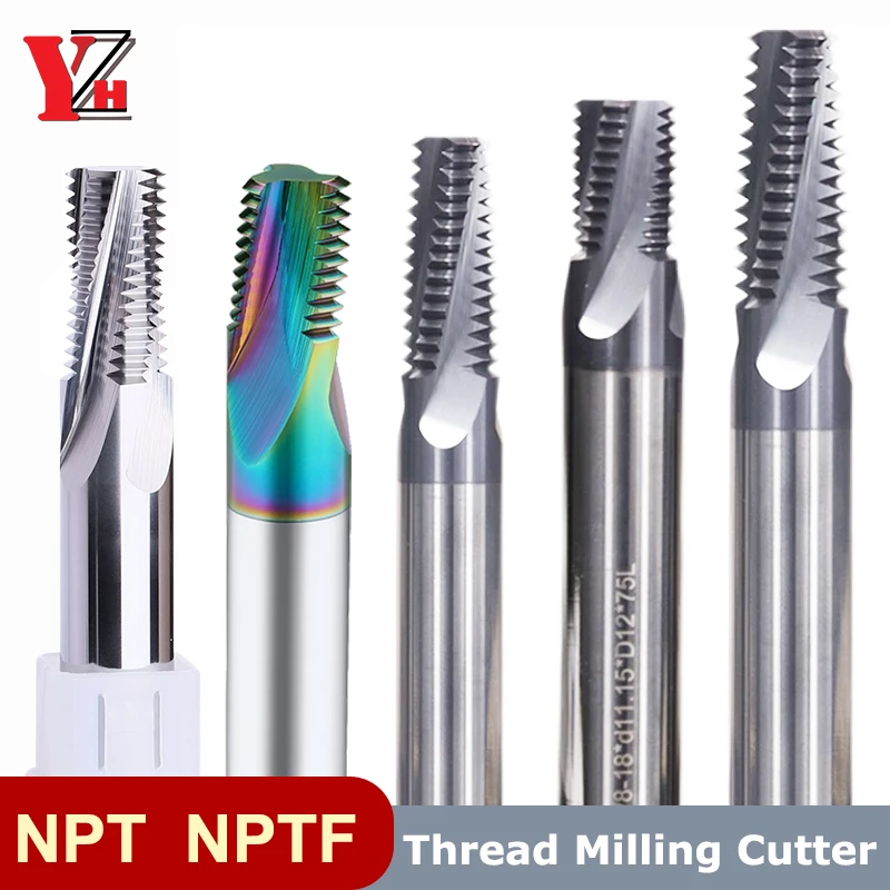 

YZH Thread Milling Cutter NPT NPTF HRC60 Full Tooth Inch Pitch CNC For Steel Aluminum 1/16 1/8 1/4 3/8 1/2 1/16 1/2 3/4