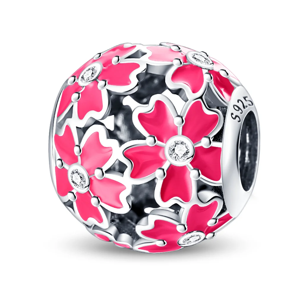 925 Sterling Silver Sunflower Sakura Clover Floral Plants Series Charm Beads Fit Original Bracelets DIY Jewelry Gifts
