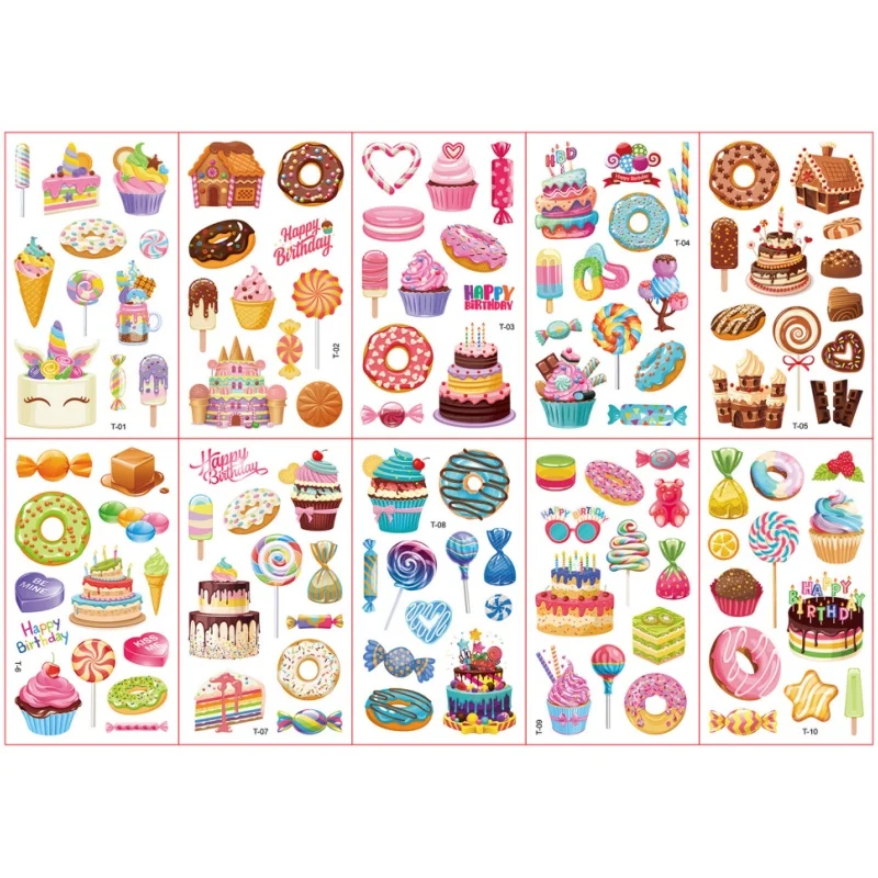 10pcs/set Waterproof Temporary Tattoos Stickers for Kids Kawaii Cake Lion Mermaid Animal Fairy Fake Tattoos Arm Body Tatouage