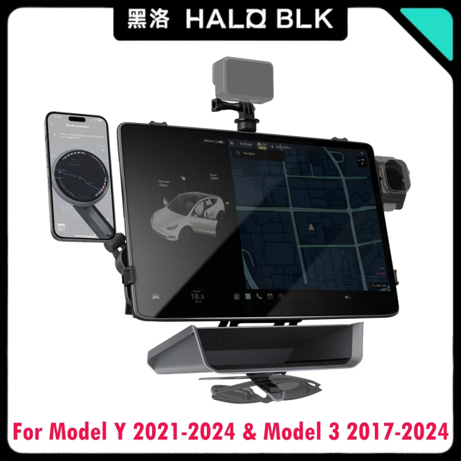 HALOBLK HaloStation Versatile Screen Expansion Kit Designed for Tesla Model Y 2021-2024 & Model 3 2017-2024 Phone Camera Holder