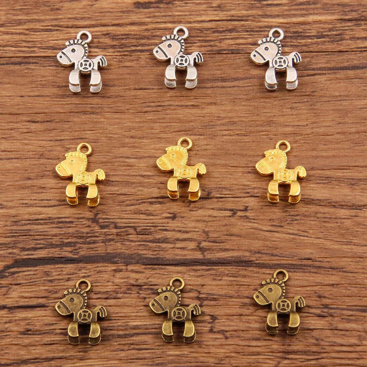 30Pcs Three Color Optional 11x15mm DIY Alloy Jewelry Accessories Animal Charm Double-Sided Three-Dimensional Cute Pony Pendant