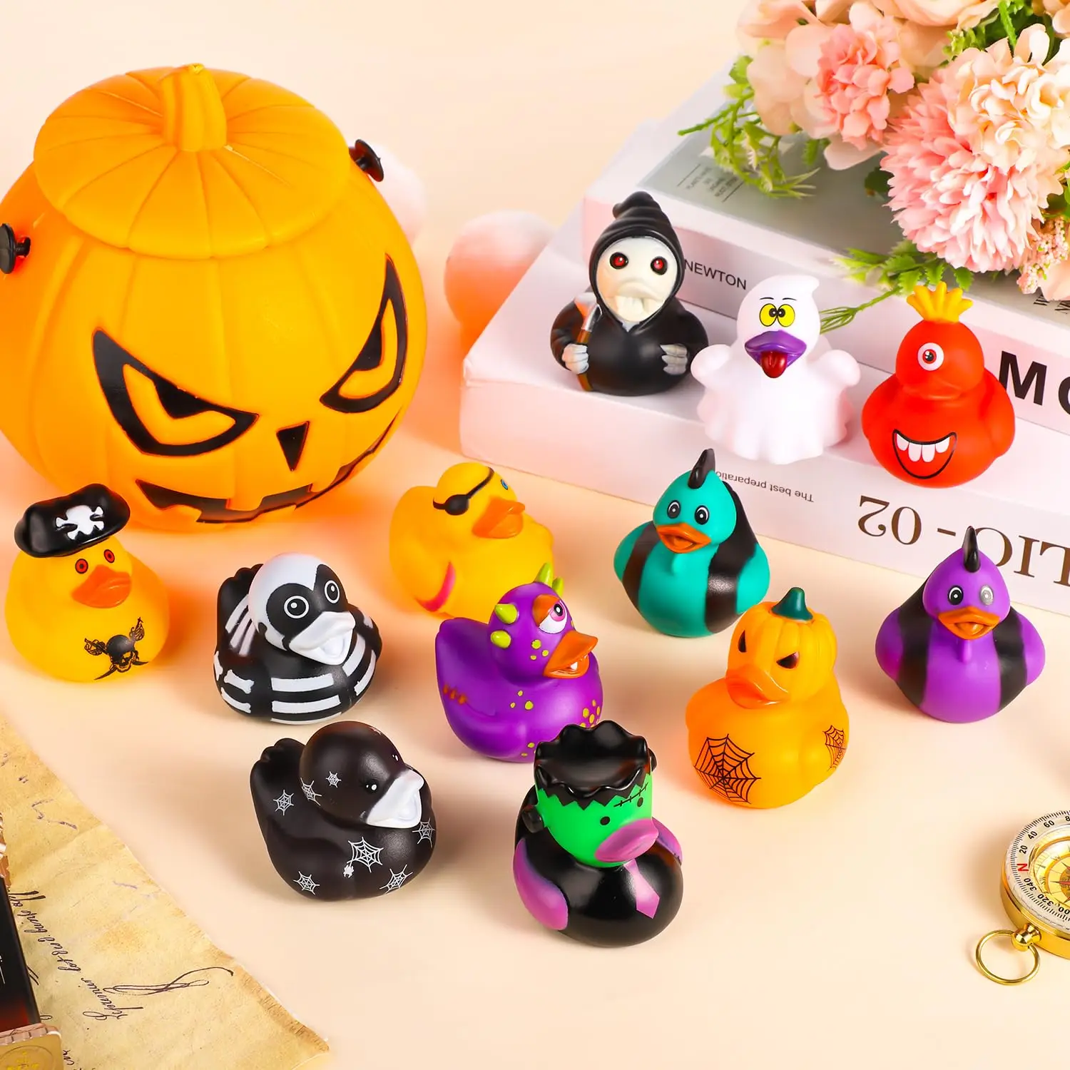 24PCS Halloween Rubber Duck,2.5 Inch Assorted Rubber Duck with Variou Halloween Characters Novelty Rubber Duck Toys for  Bathtub