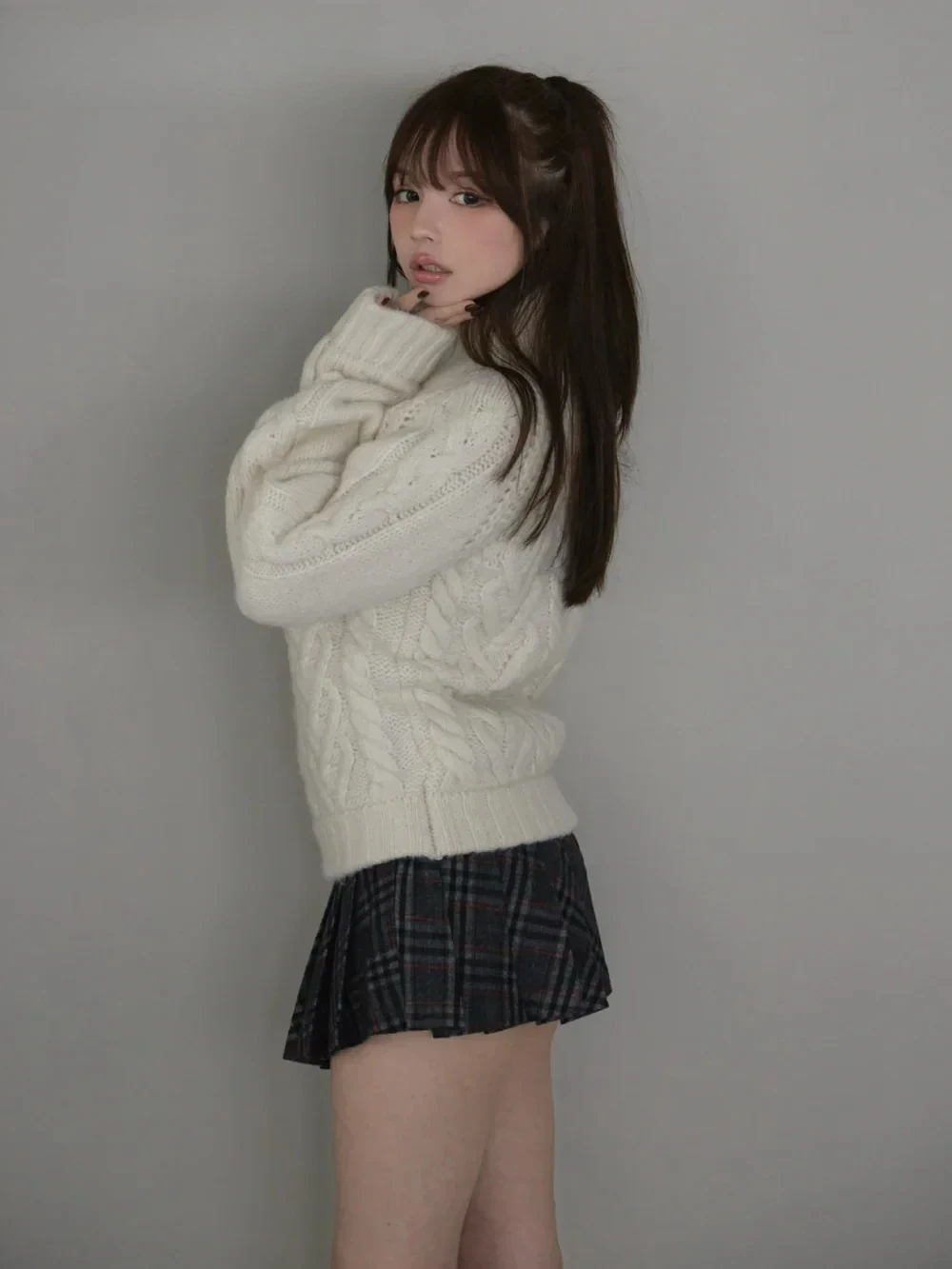 

High Neck Solid Color Sweater Top Autumn Winter New Heart Hollow Out Japanese Style Sweet Loose Slimming Knitted Pullover