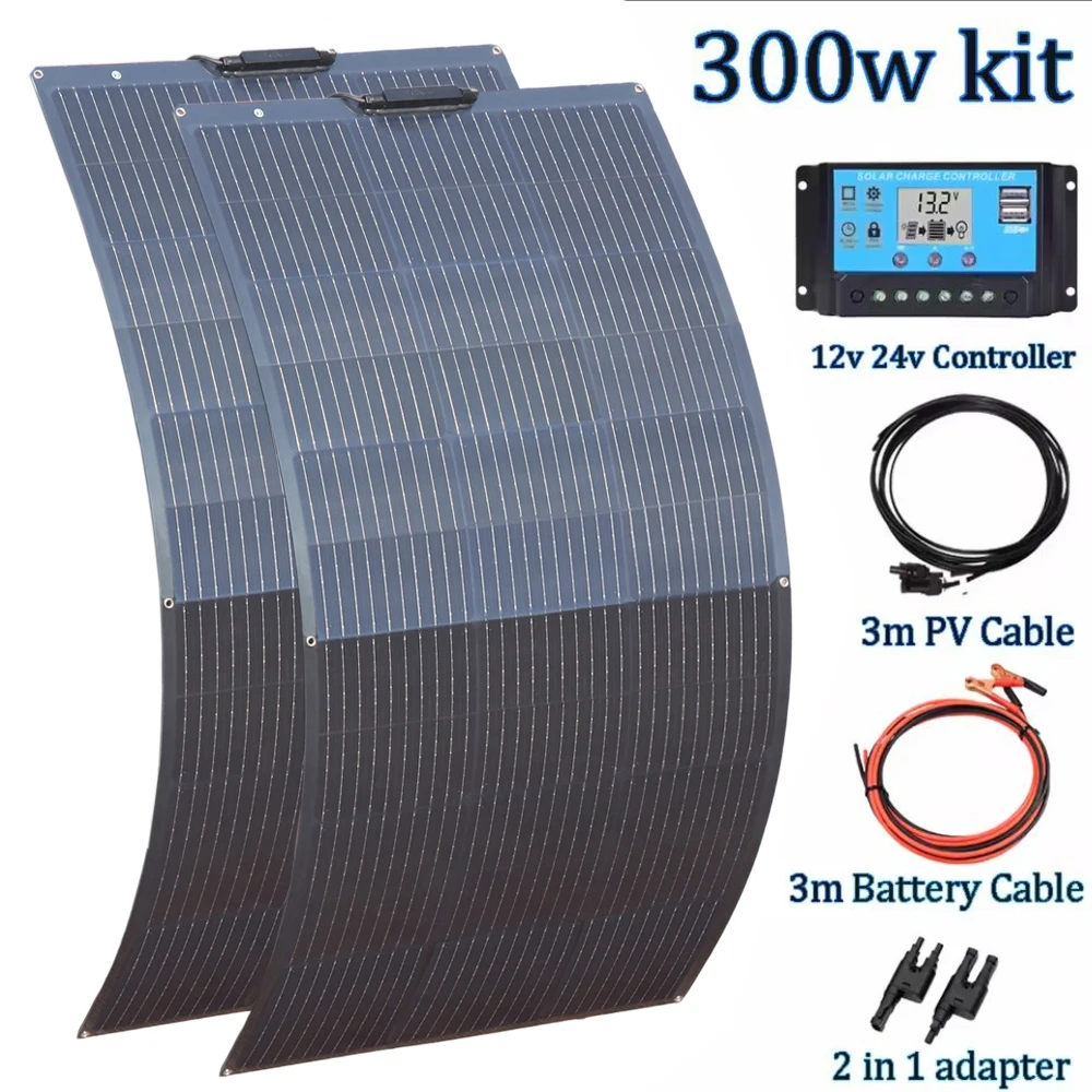 400W 200W 100W 12V Zonnepaneel Flexibel Fotovoltaïsch Paneel 12V Batterijlader voor Thuis Balkon Camper RV Boot Reizen Waterdicht