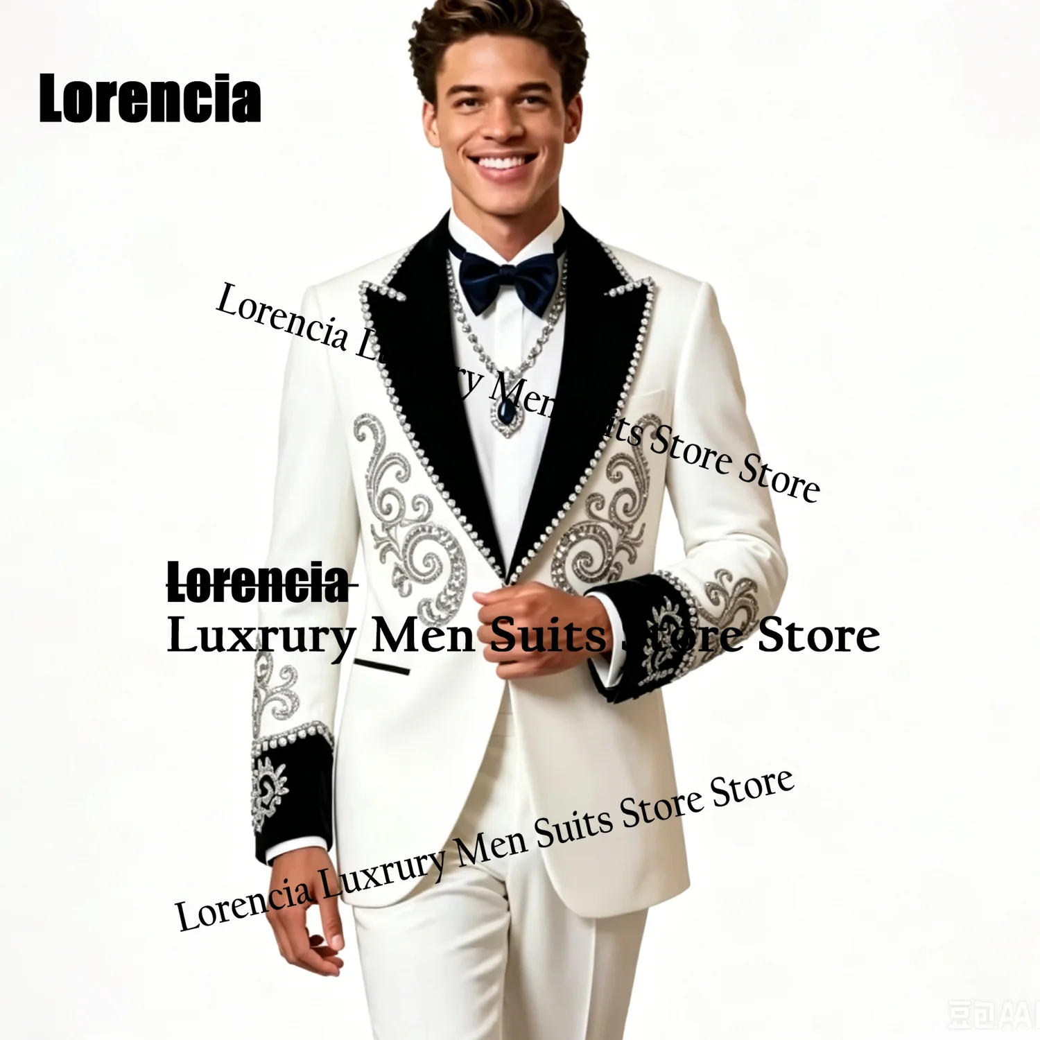 Customized High Quality Crystal Men Suits Glitter Lapel Prom Groom Tuxedos 2 Pieces Sets Male Wedding Blazer trajes para hombre