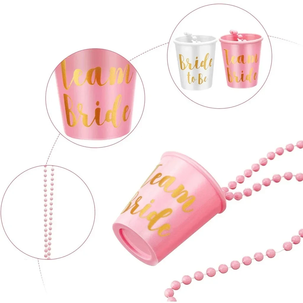 12szt Team Bride To Be Cup Plastikowe kieliszki Naszyjnik Bachelorette Naszyjnik ze szklanką na wesele Wystrój wieczoru kawalerskiego — zdjęcie 4