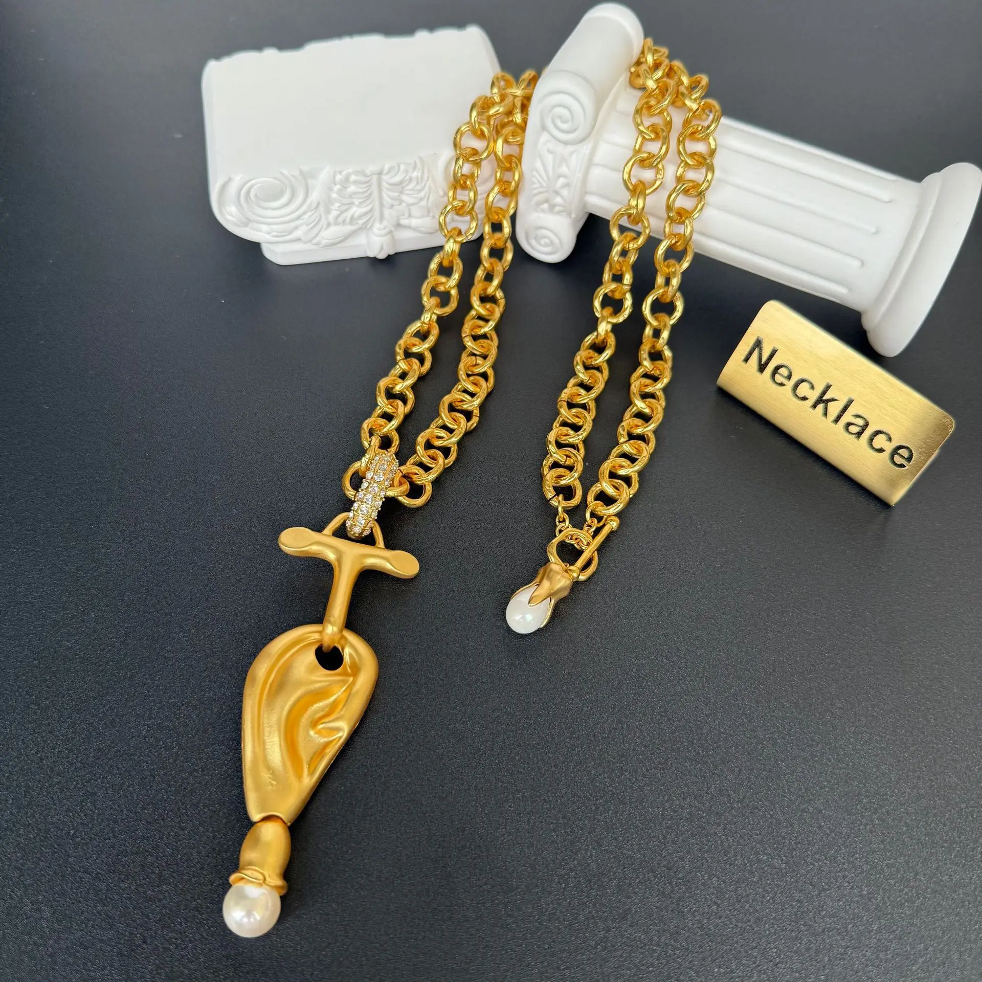 

Vintage Ear Eye Design Necklace Long Chain Sweater Chain
