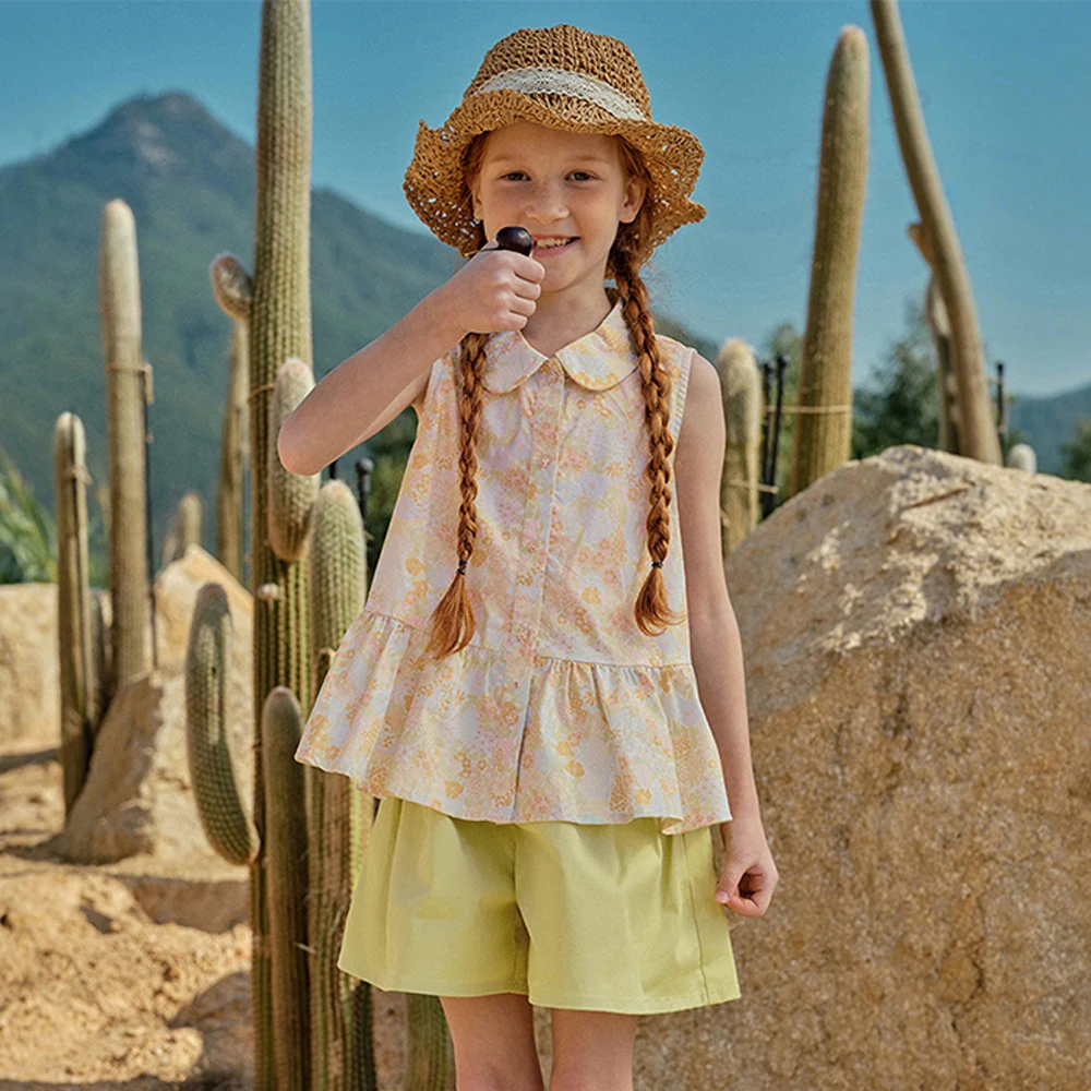 Dave Bella Girls Summer 2PCS Set Sleeveless Shirt Shorts Suits 7-13 Years Childern Printed Tops Trouser Clothing Sets DK2262149