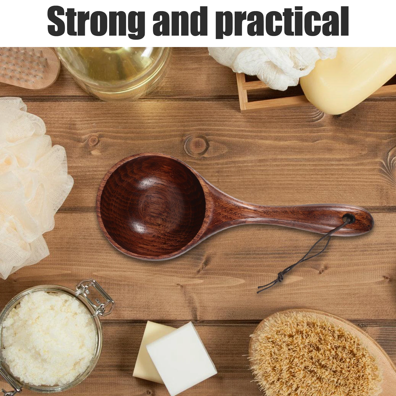 Cucchiaio in legno per casa, bagno, sauna, impugnatura comoda, materiale naturale, robusto artigianato, mestolo multiuso per l'acqua quotidiano