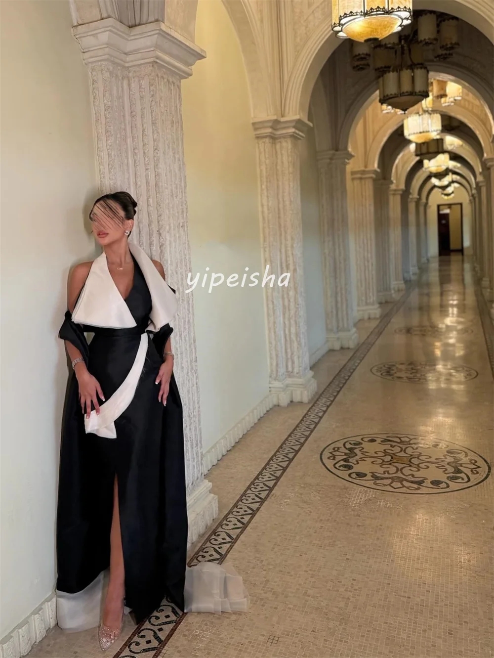 Maßgeschneiderte, modische, passende Jersey-Falten-Midikleider mit geradem V-Ausschnitt, maßgeschneiderte Kleider für besondere Anlässe, Größen verfügbar, hohe Qualität