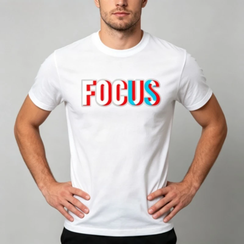 Male Cotton Crew Neck Slim T-Shirt Focus Retro 3D Text Print Minimalist Inspire Word Short Sleeve Casual Fashion Tops