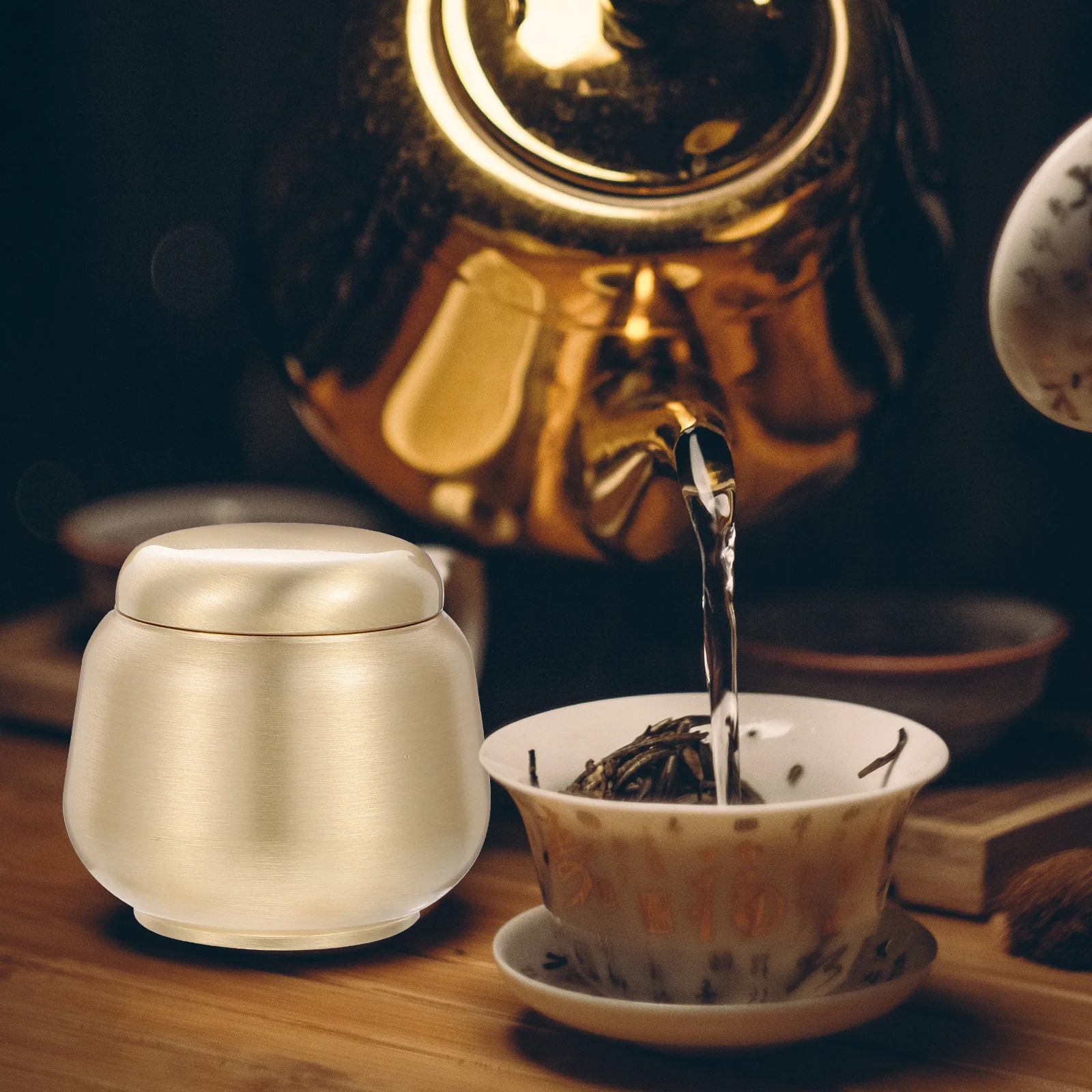 

Brass Tea Container Premium Golden Sealed Jar for Tea Coffee Beans Chinese Medicine Storage Multi-Function Household Organizer