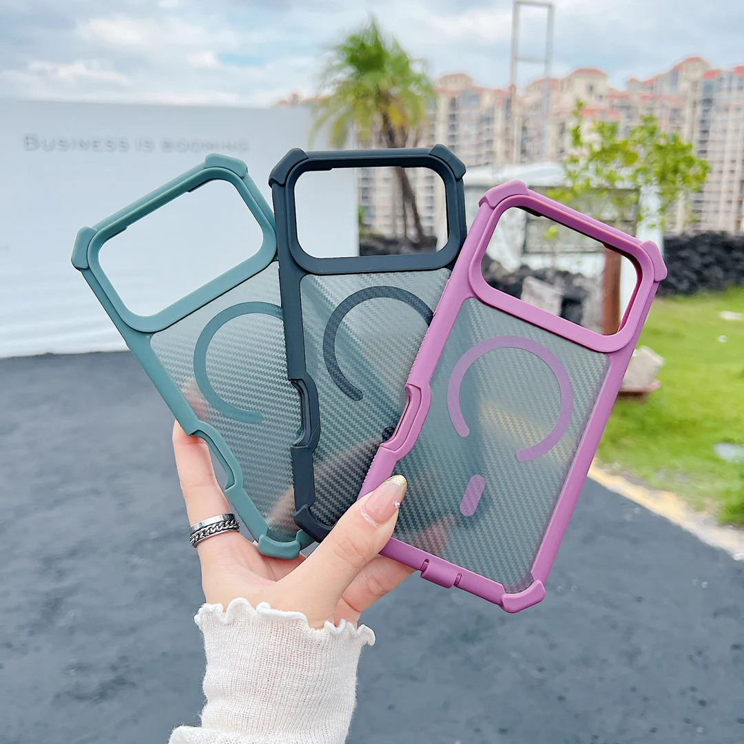 

High-Quality Dustproof Carbon Fiber Magnetic Phone Case for IPhone13,14,15,16,17 Pro Max Plus Shockproof Wireless Charge Cover