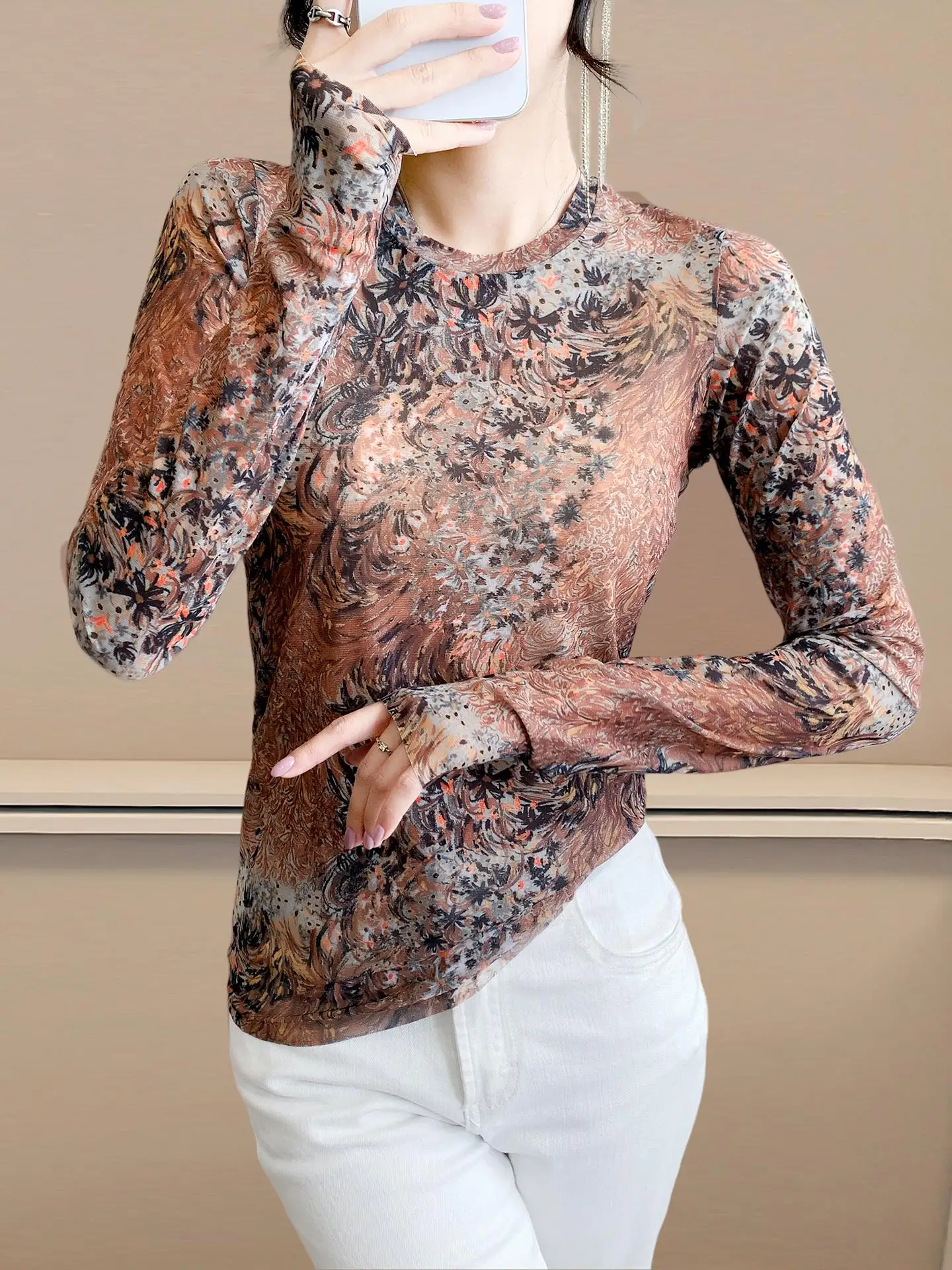 Damska bielizna termoaktywna irt 2025 Jesień Zima Nowa Seksowna Mikro Prześwitująca Koronkowa Cienka Długa Koszulka T-shirt Mały Top