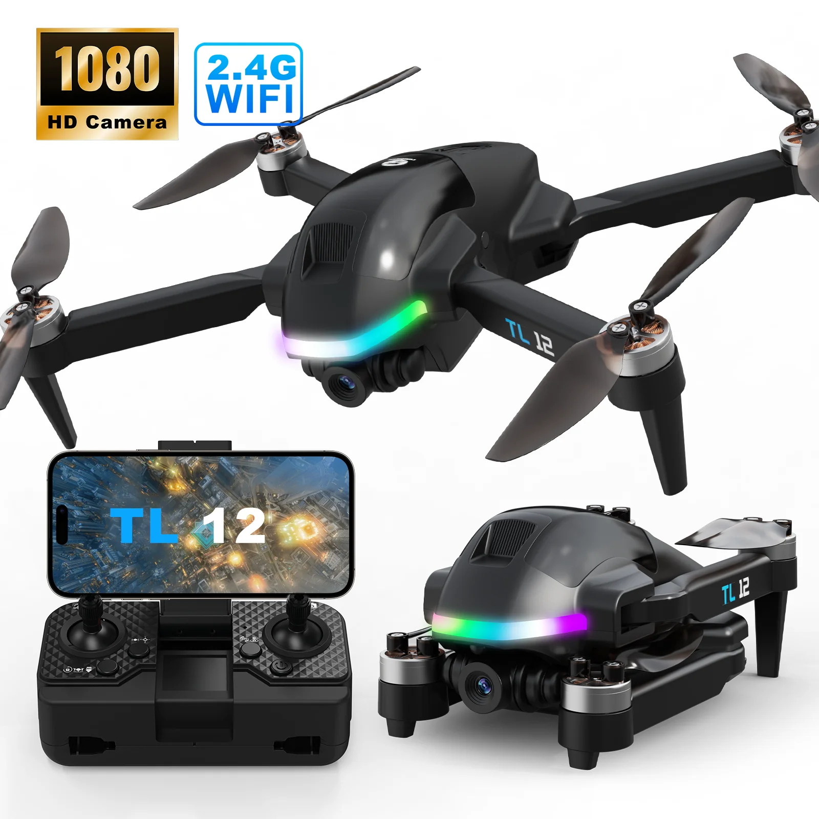 TL12 Drone 1080P HD Camera 2.4G FPV Wifi UAV Brushless Motor RC Quadcopter Optical Flow Photograph Foldable Height Hold CO