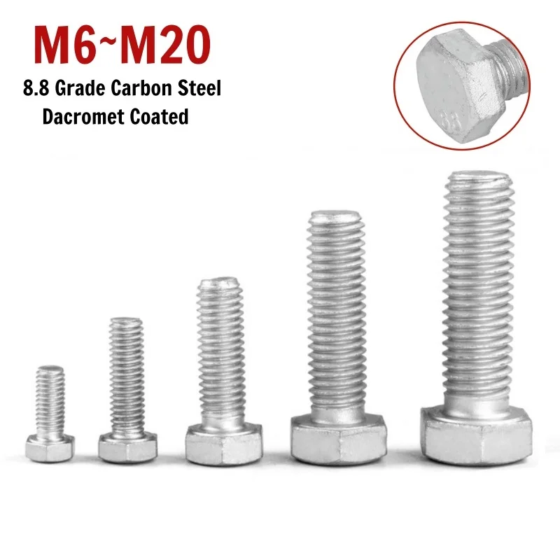 8 Grade Carbon Steel Hex Head Bolt M6 M8 M10 M12 M14 M16 M20 M24 Full Thread Hexagon Screw DIN933 Dacromet Anti-corrosion Bolts
