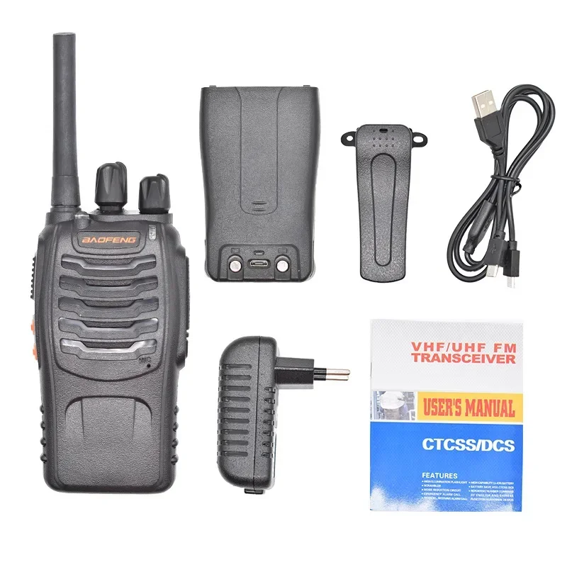 2 unidades/par Baofeng BF-888H Walkie Talkie UHF 400-470MHz 16CH VOX Portátil BF888H Rádio em dois sentidos de longo alcance para hotel ao ar livre
