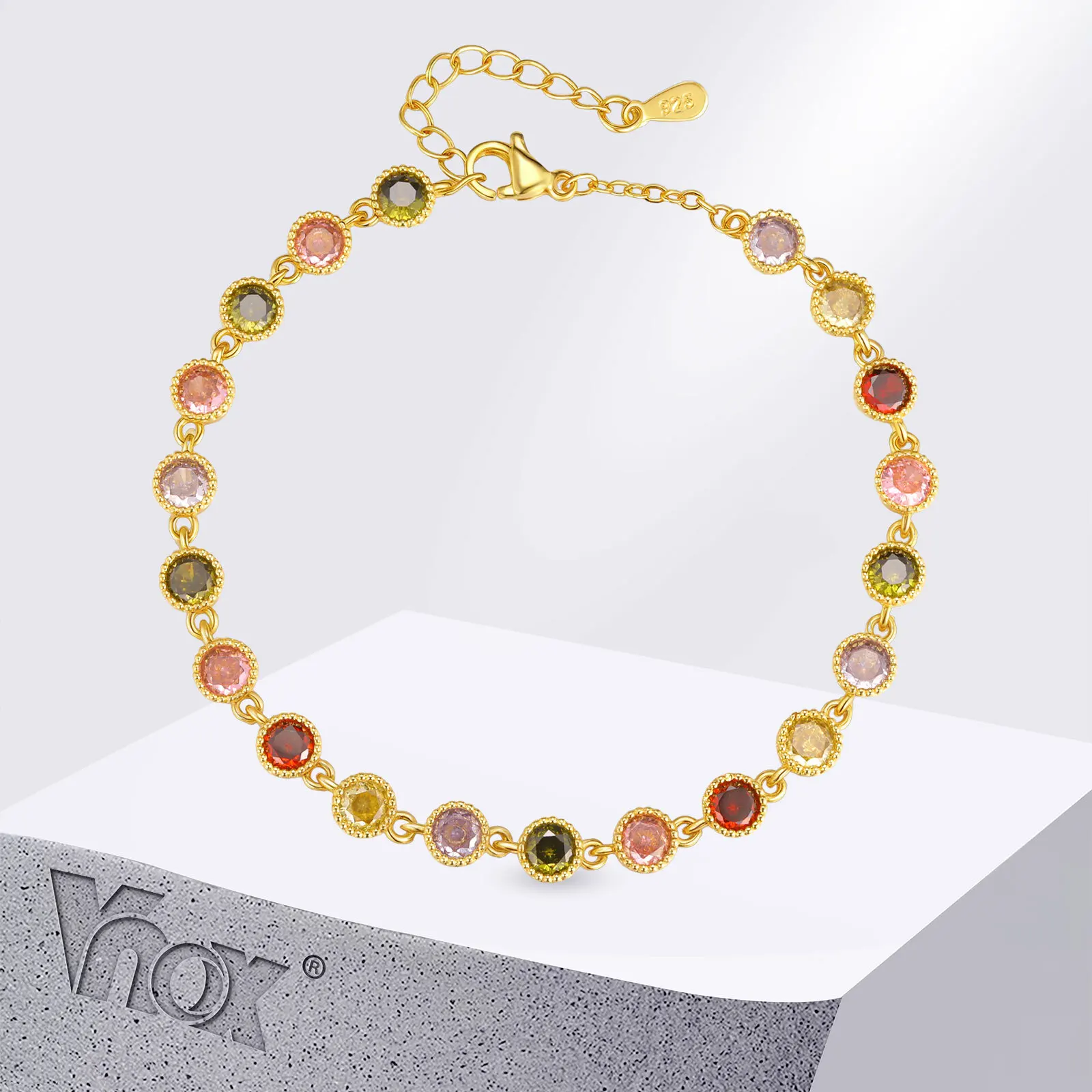 

Vnox Colorful AAA CZ Stone Beads Bracelet For Women, Metal Gold Plated Adjustable Chain, Autumn Style Stylish Jewelry